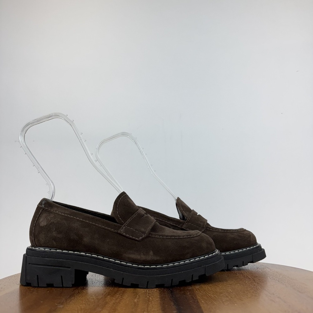 New Womens La Canadienne Doe Brown Leather Platform Penny Loafers Size 6.5 M